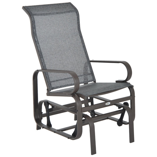Patio Glider with Breathable Mesh Fabric, Outdoor Glider Chair, Garden Rocking Gliding Seat for Patio, Yard, Porch, Brown Grey - Gallery Canada