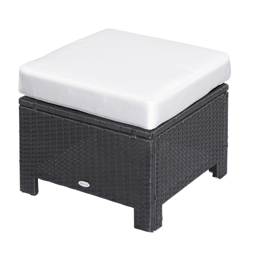 Patio Rattan Ottoman, Outdoor Wicker Footrest with Soft Cushion, Metal Frame for Backyard, Garden, and Poolside, White