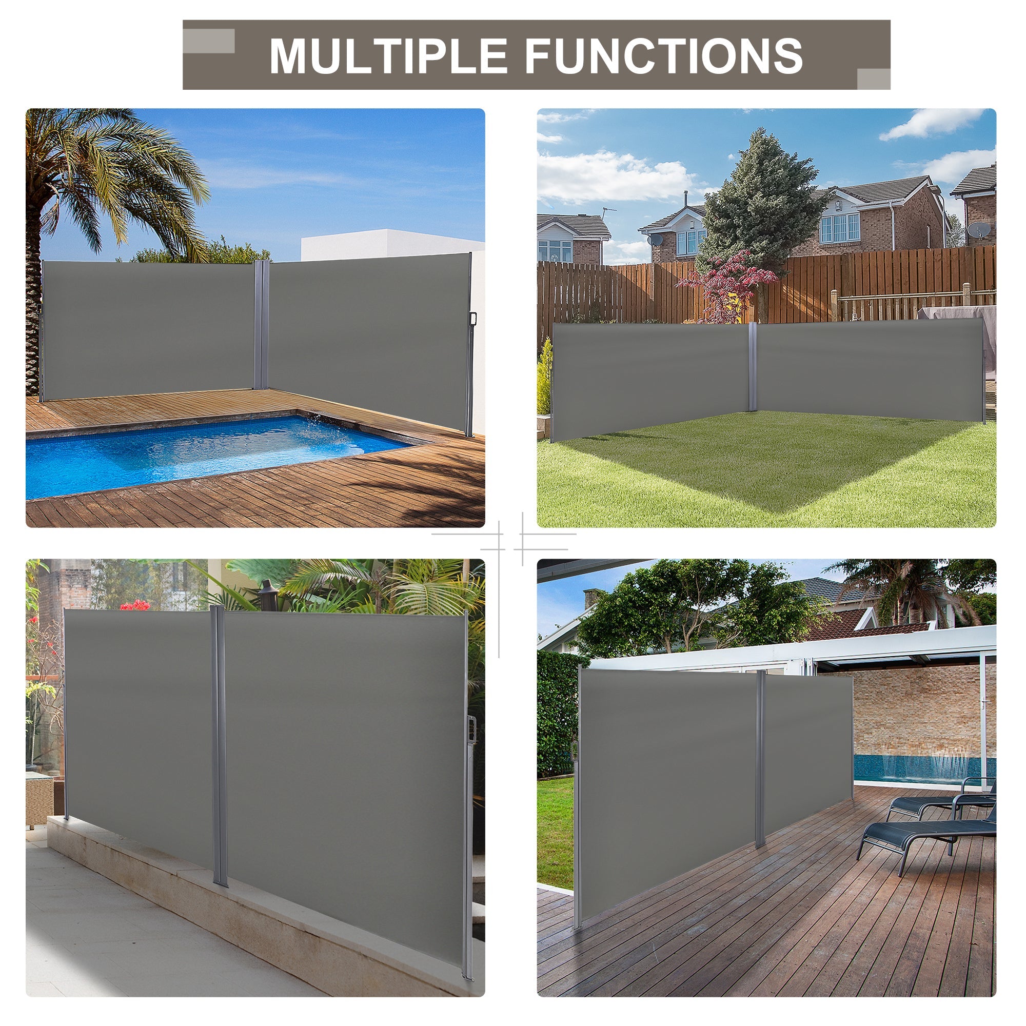 Patio Retractable Double Side Awning, Folding Privacy Screen Fence, Privacy Wall Corner Divider, Garden Outdoor Sun Shade Wind Screen, Grey Side Awnings   at Gallery Canada