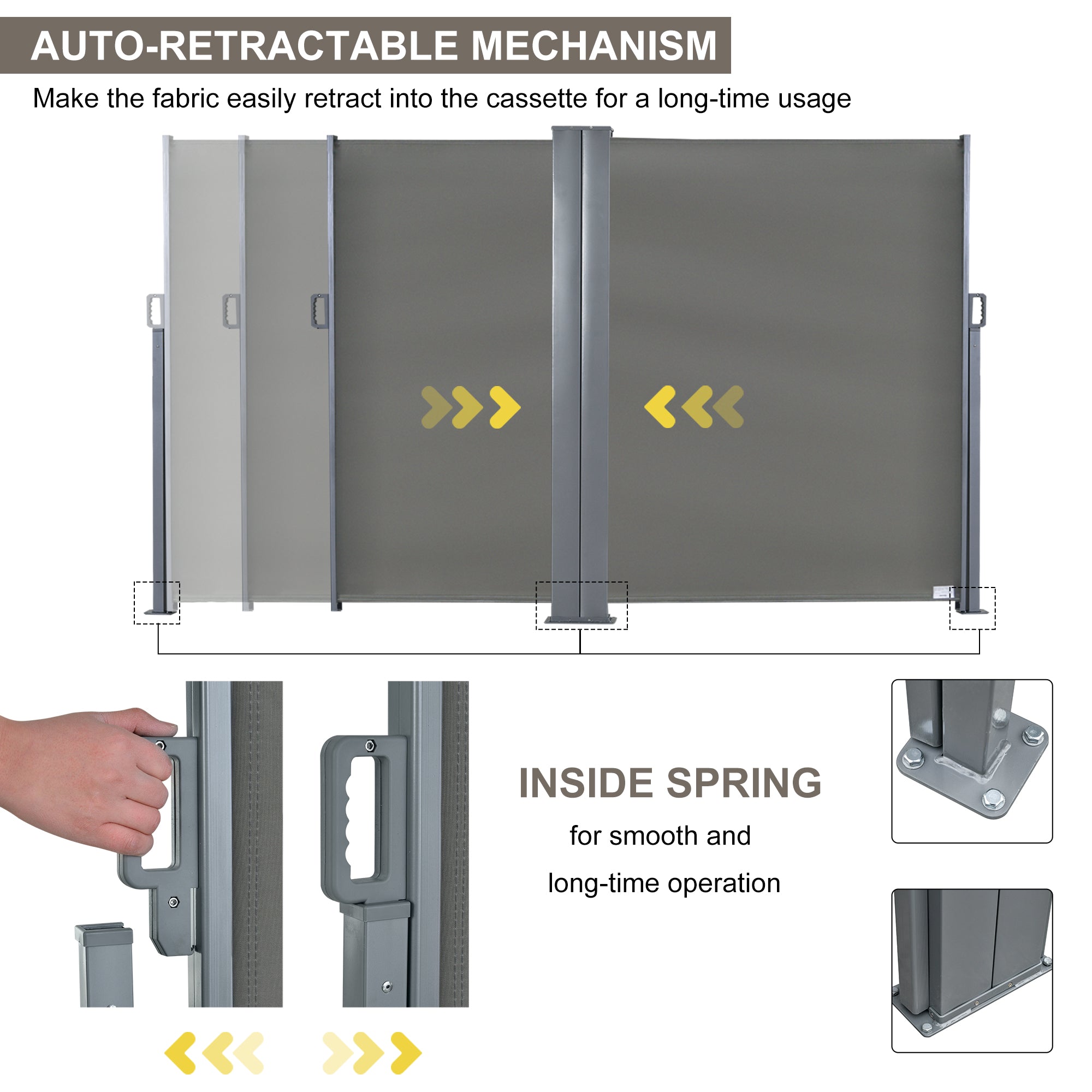 Patio Retractable Double Side Awning, Folding Privacy Screen Fence, Privacy Wall Corner Divider, Garden Outdoor Sun Shade Wind Screen, Grey Side Awnings   at Gallery Canada