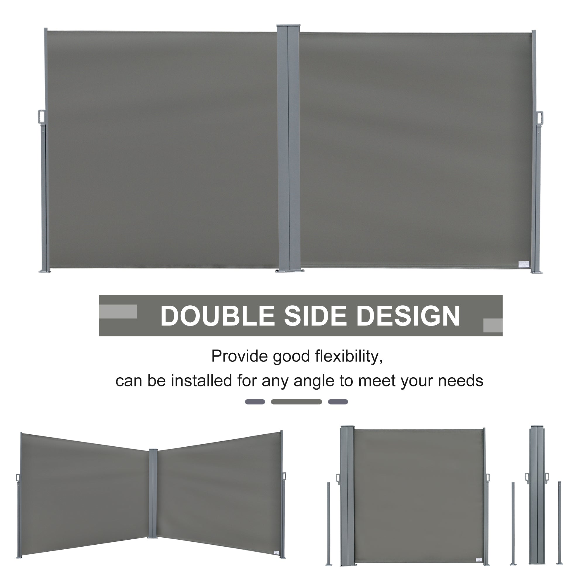 Patio Retractable Double Side Awning, Folding Privacy Screen Fence, Privacy Wall Corner Divider, Garden Outdoor Sun Shade Wind Screen, Grey Side Awnings   at Gallery Canada