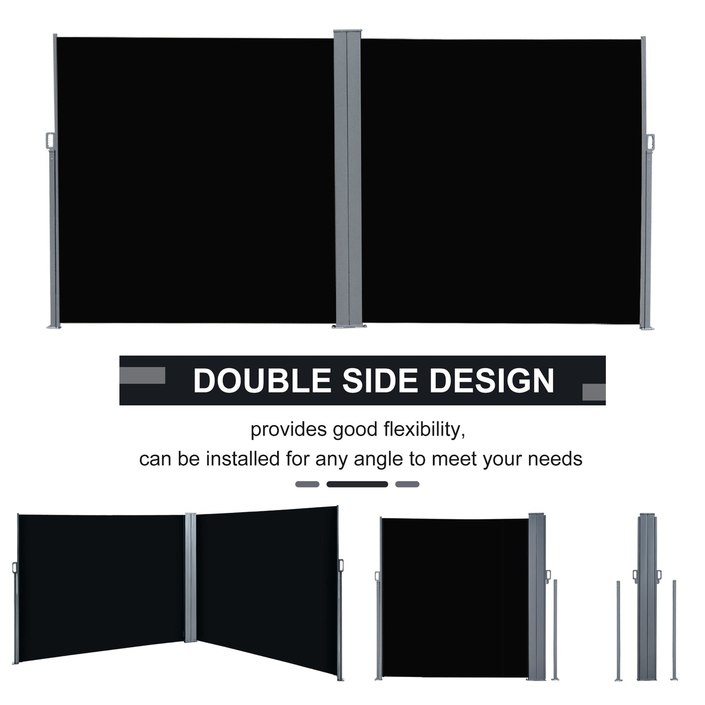 Patio Retractable Double Side Awning, Folding Privacy Screen Fence, Privacy Wall Corner Divider, Garden Outdoor Sun Shade Wind Screen, Indoor Room Divider, Black - Gallery Canada