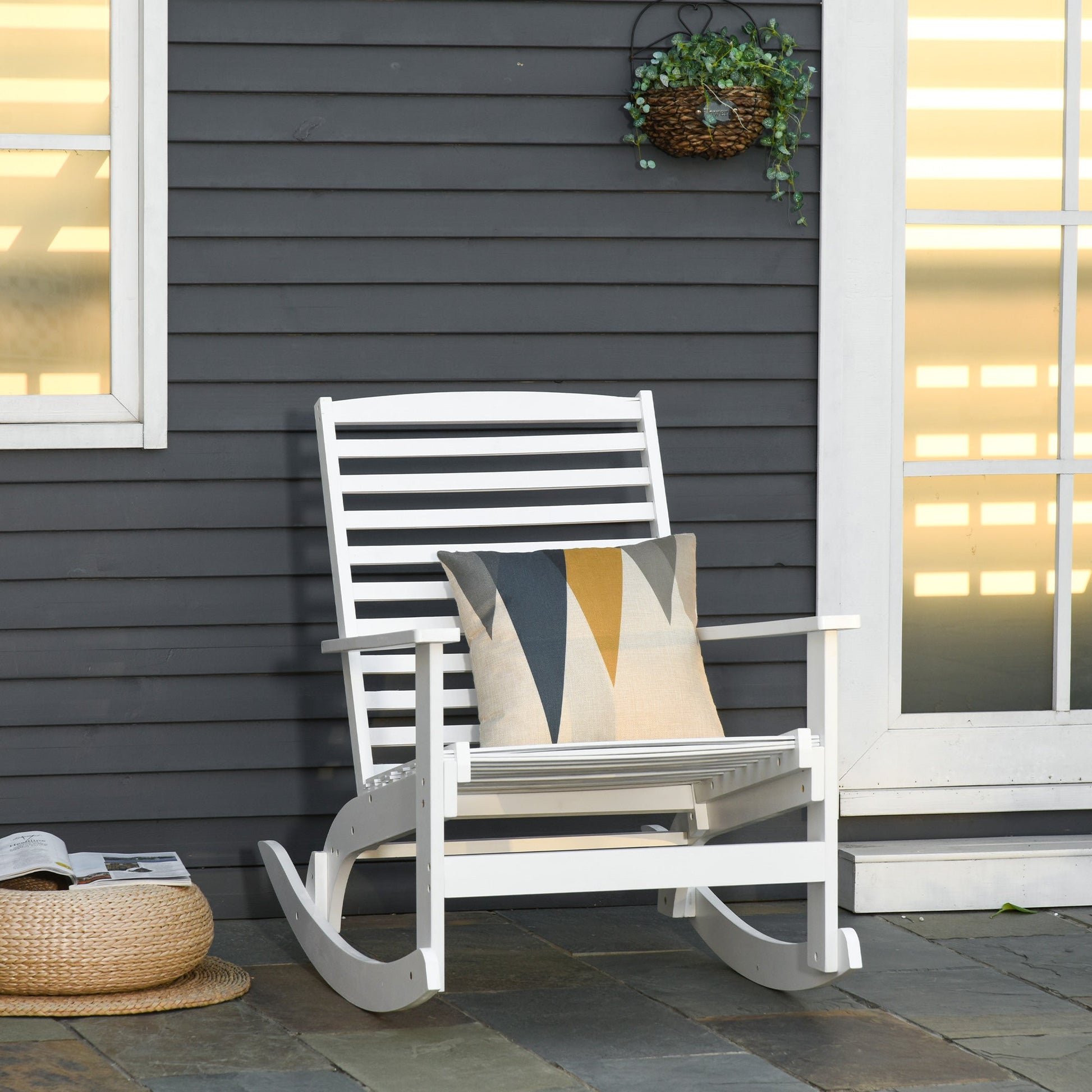 Patio Rocking Chair Non-slip Porch Rocker for Balcony Garden Terrace Bamboo White Outdoor Rocking Chairs   at Gallery Canada