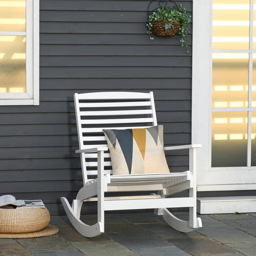 Patio Rocking Chair Non-slip Porch Rocker for Balcony Garden Terrace Bamboo White