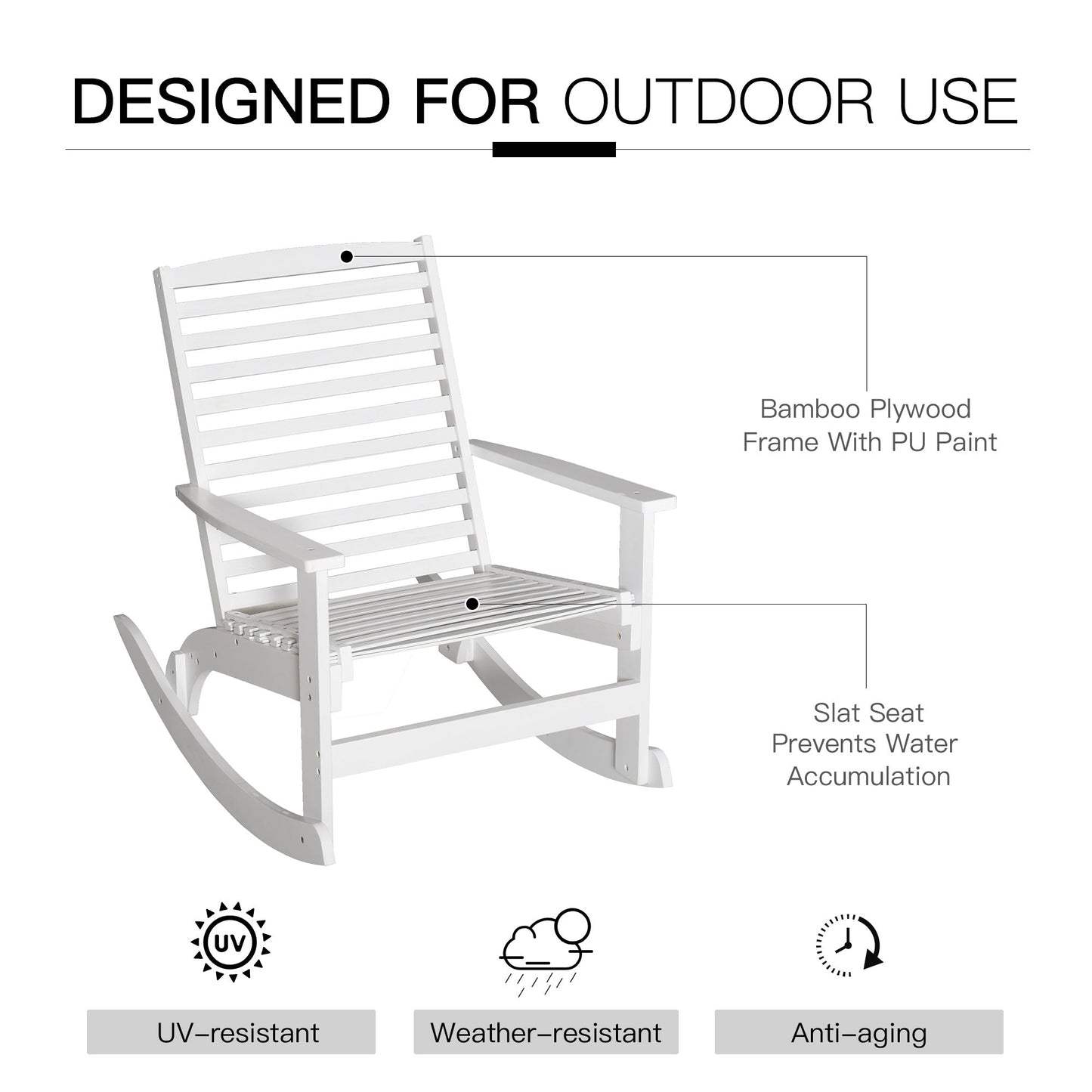 Patio Rocking Chair Non-slip Porch Rocker for Balcony Garden Terrace Bamboo White Outdoor Rocking Chairs   at Gallery Canada