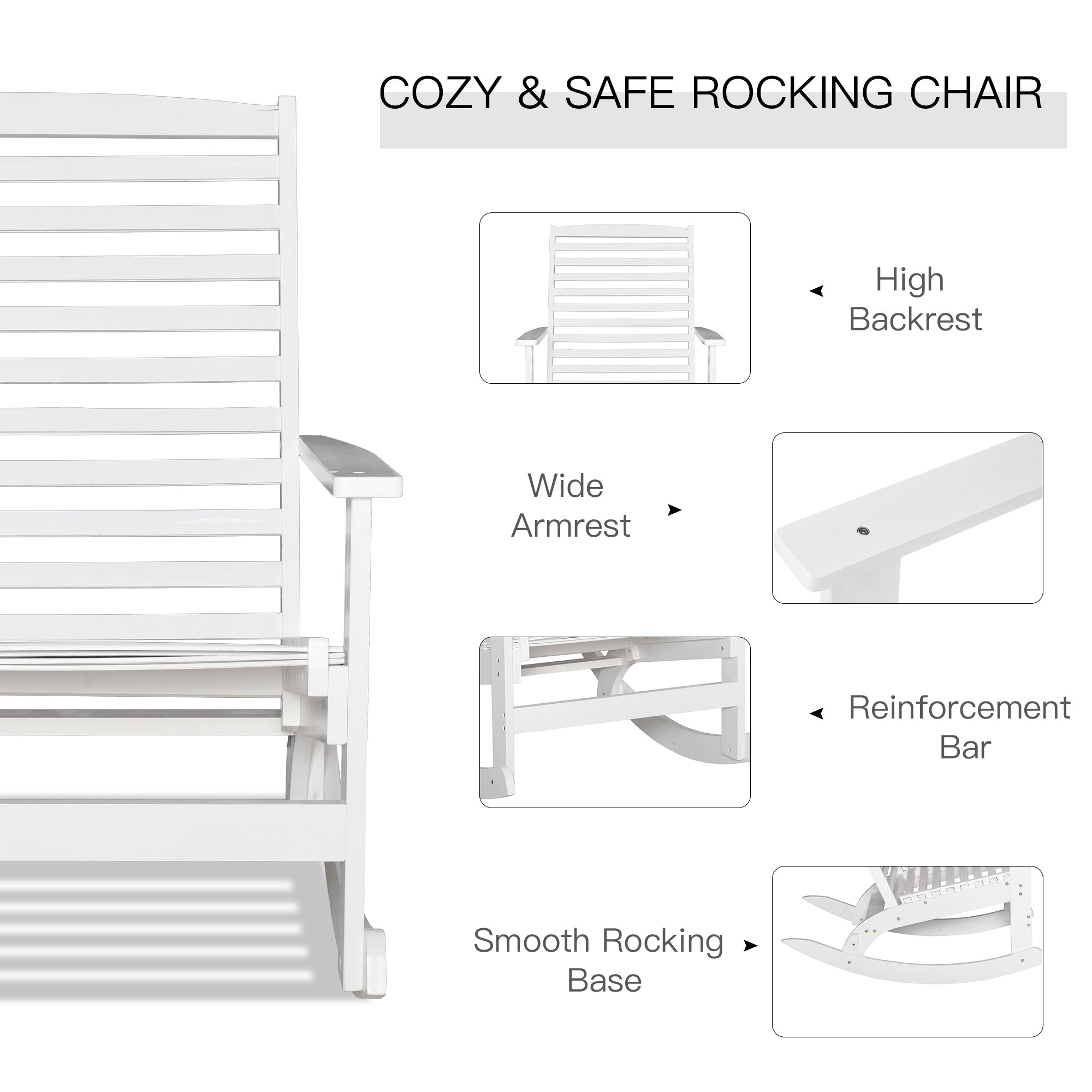 Patio Rocking Chair Non-slip Porch Rocker for Balcony Garden Terrace Bamboo White Outdoor Rocking Chairs   at Gallery Canada