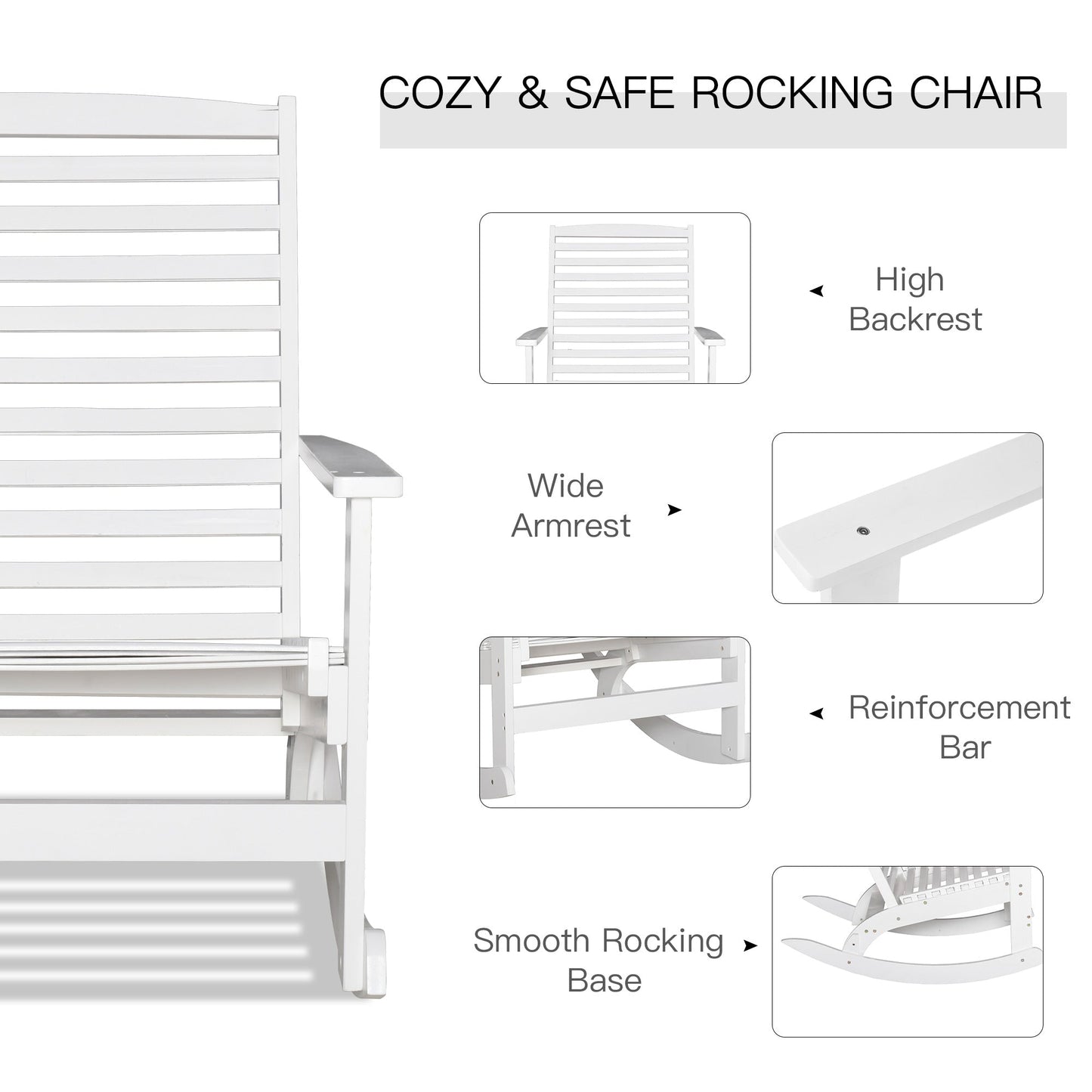 Patio Rocking Chair Non-slip Porch Rocker for Balcony Garden Terrace Bamboo White Outdoor Rocking Chairs   at Gallery Canada