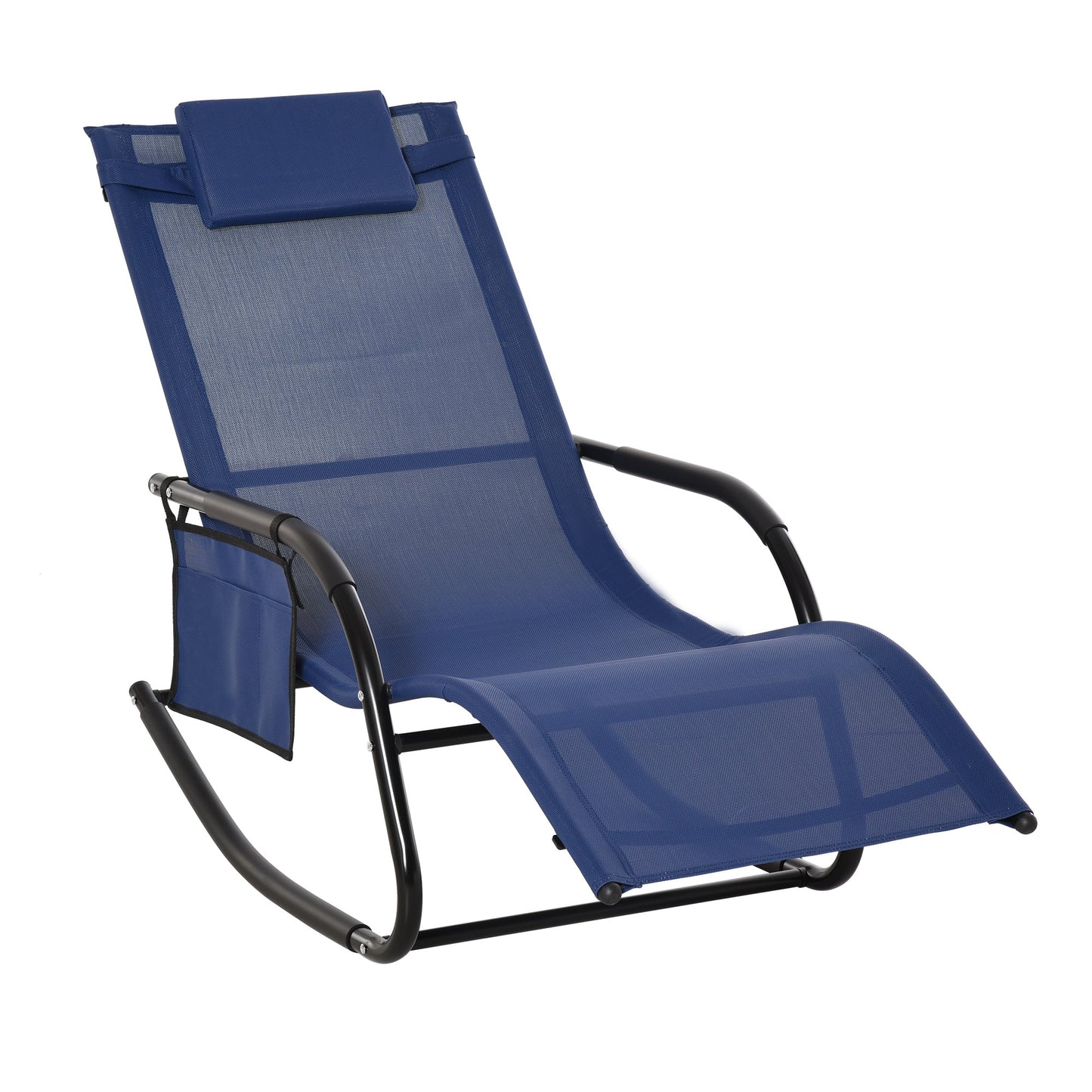 Patio Rocking Chair with Mesh Fabric, Outdoor Rocking Sling Sun Lounger with Removable Headrest and Side Pocket for Garden, Deck, Lawn, Blue Outdoor Rocking Chairs Blue  at Gallery Canada