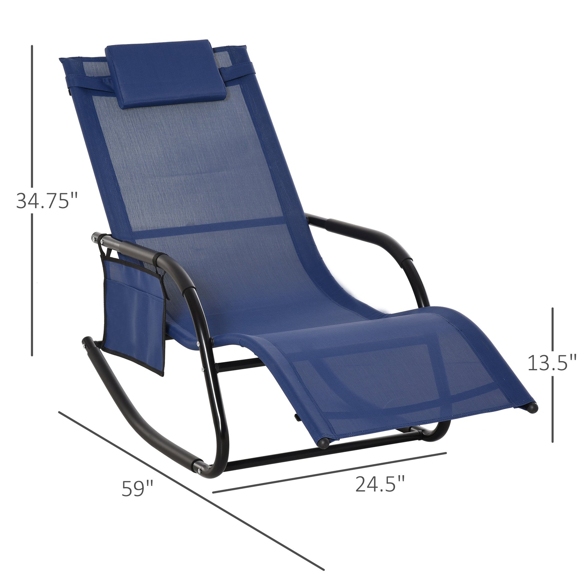 Patio Rocking Chair with Mesh Fabric, Outdoor Rocking Sling Sun Lounger with Removable Headrest and Side Pocket for Garden, Deck, Lawn, Blue Outdoor Rocking Chairs   at Gallery Canada