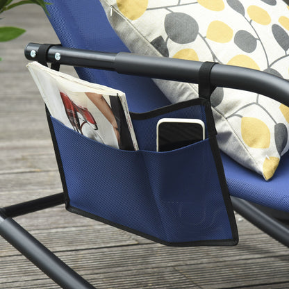 Patio Rocking Chair with Mesh Fabric, Outdoor Rocking Sling Sun Lounger with Removable Headrest and Side Pocket for Garden, Deck, Lawn, Blue Outdoor Rocking Chairs   at Gallery Canada