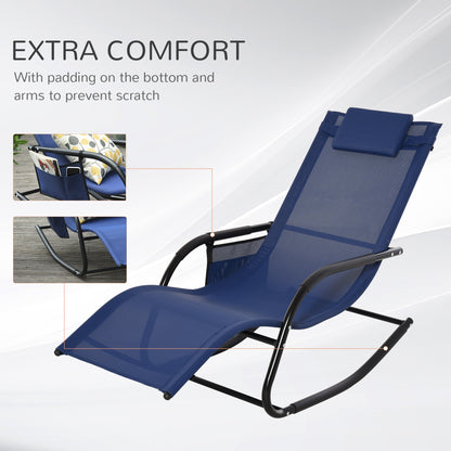 Patio Rocking Chair with Mesh Fabric, Outdoor Rocking Sling Sun Lounger with Removable Headrest and Side Pocket for Garden, Deck, Lawn, Blue Outdoor Rocking Chairs   at Gallery Canada