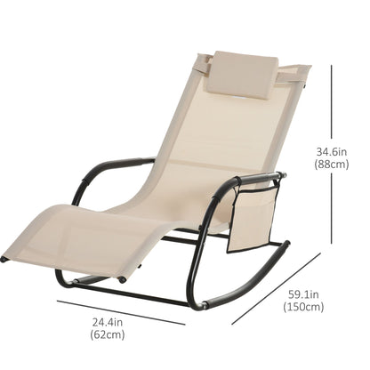 Patio Rocking Chair with Mesh Fabric, Outdoor Rocking Sling Sun Lounger with Removable Headrest and Side Pocket for Garden, Deck, Lawn, Cream White Outdoor Rocking Chairs   at Gallery Canada