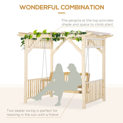 Patio Swing Chair with Pergola, 2-Person Wooden Gazebo Swing Bench Sun Shelter for Garden, Poolside, Backyard, Deck - Gallery Canada