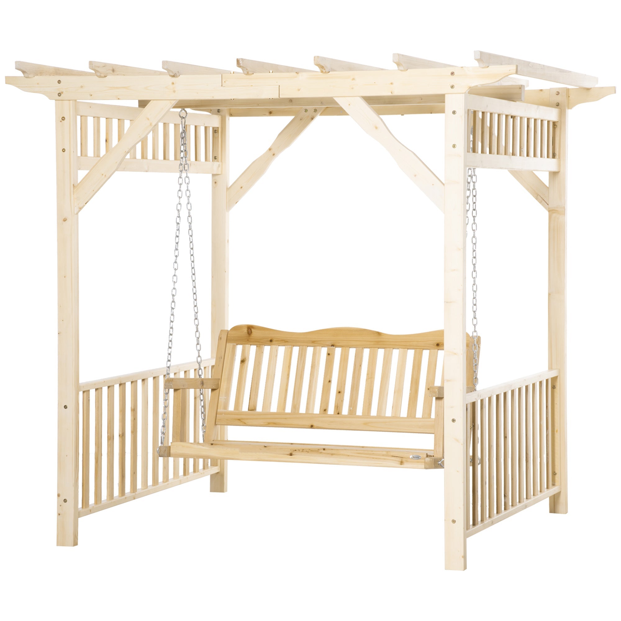 Patio Swing Chair with Pergola, 2-Person Wooden Gazebo Swing Bench Sun Shelter for Garden, Poolside, Backyard, Deck Patio Swings with Stand   at Gallery Canada