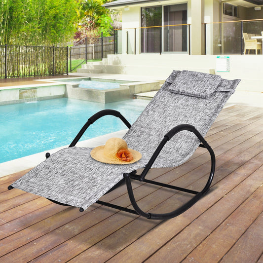 Patio Texteline Rocking Lounge Chair Zero Gravity Rocker Outdoor Recliner Seat w/ Padded Pillow Grey Outdoor Rocking Chairs Black and Grey  at Gallery Canada