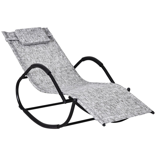 Patio Texteline Rocking Lounge Chair Zero Gravity Rocker Outdoor Recliner Seat w/ Padded Pillow Grey Outdoor Rocking Chairs Black and Grey  at Gallery Canada