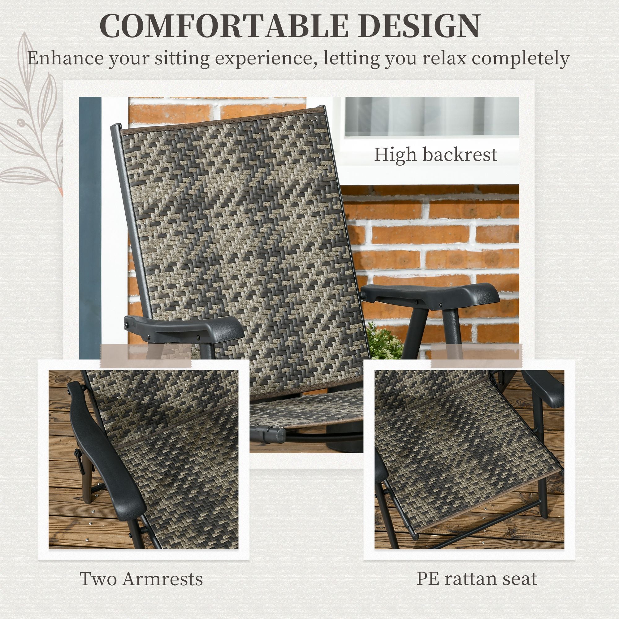 Patio Wicker Dining Chair Set of 2, Outdoor Dining Chair Set, PE Rattan Foldable Chair with Steel Frame for Garden, Backyard, Porch, Gray Patio Chairs   at Gallery Canada