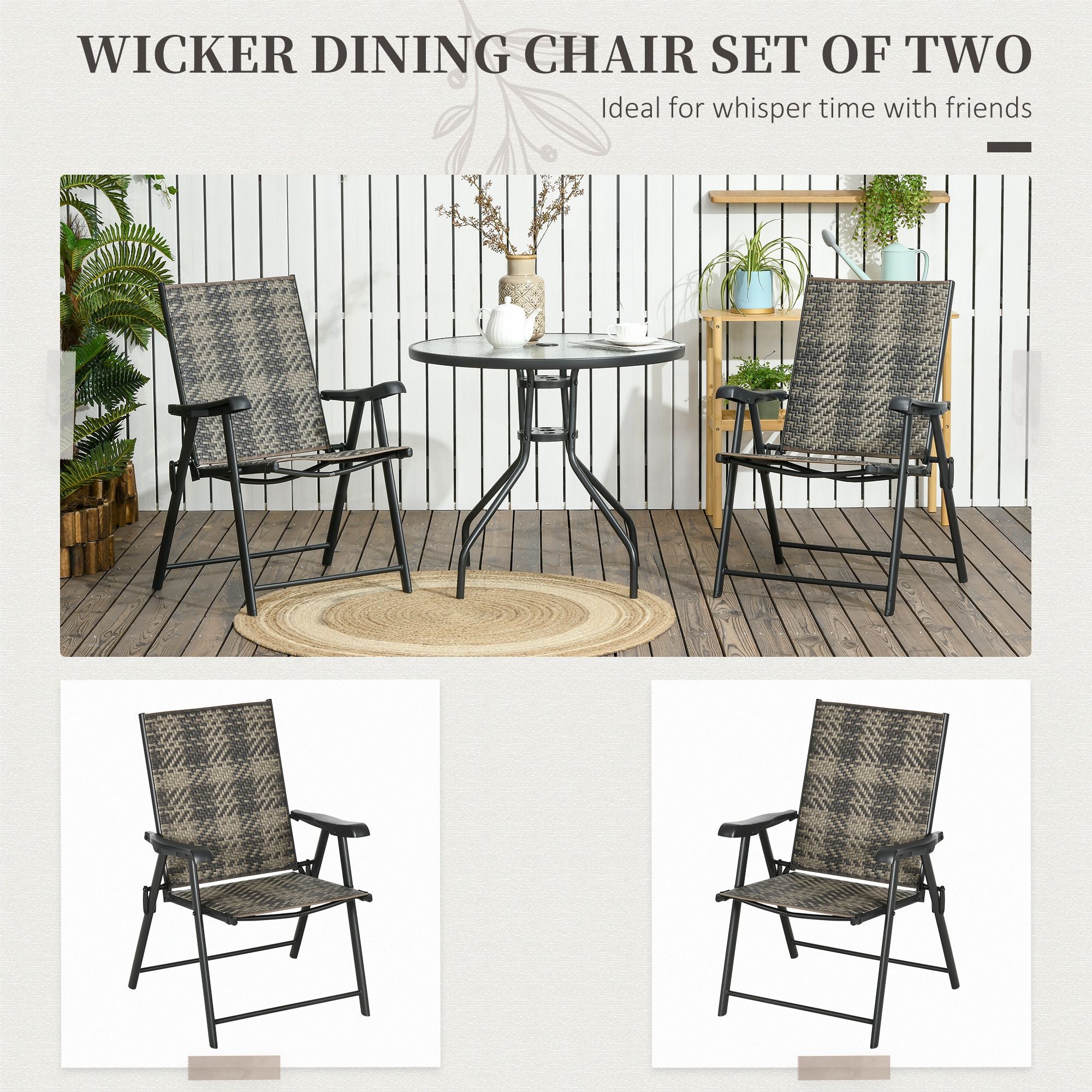 Patio Wicker Dining Chair Set of 2, Outdoor Dining Chair Set, PE Rattan Foldable Chair with Steel Frame for Garden, Backyard, Porch, Gray Patio Chairs   at Gallery Canada