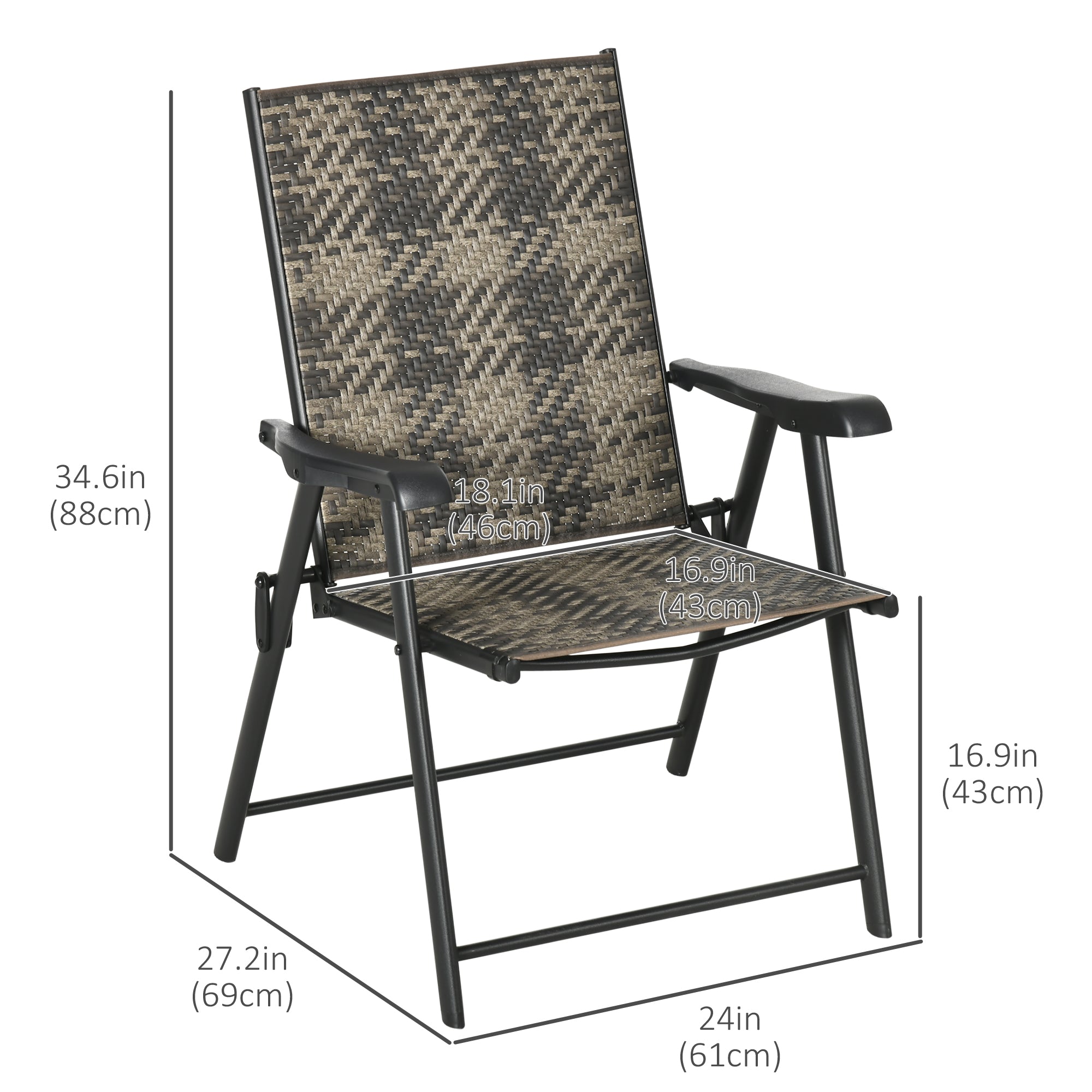 Patio Wicker Dining Chair Set of 2, Outdoor Dining Chair Set, PE Rattan Foldable Chair with Steel Frame for Garden, Backyard, Porch, Gray Patio Chairs   at Gallery Canada