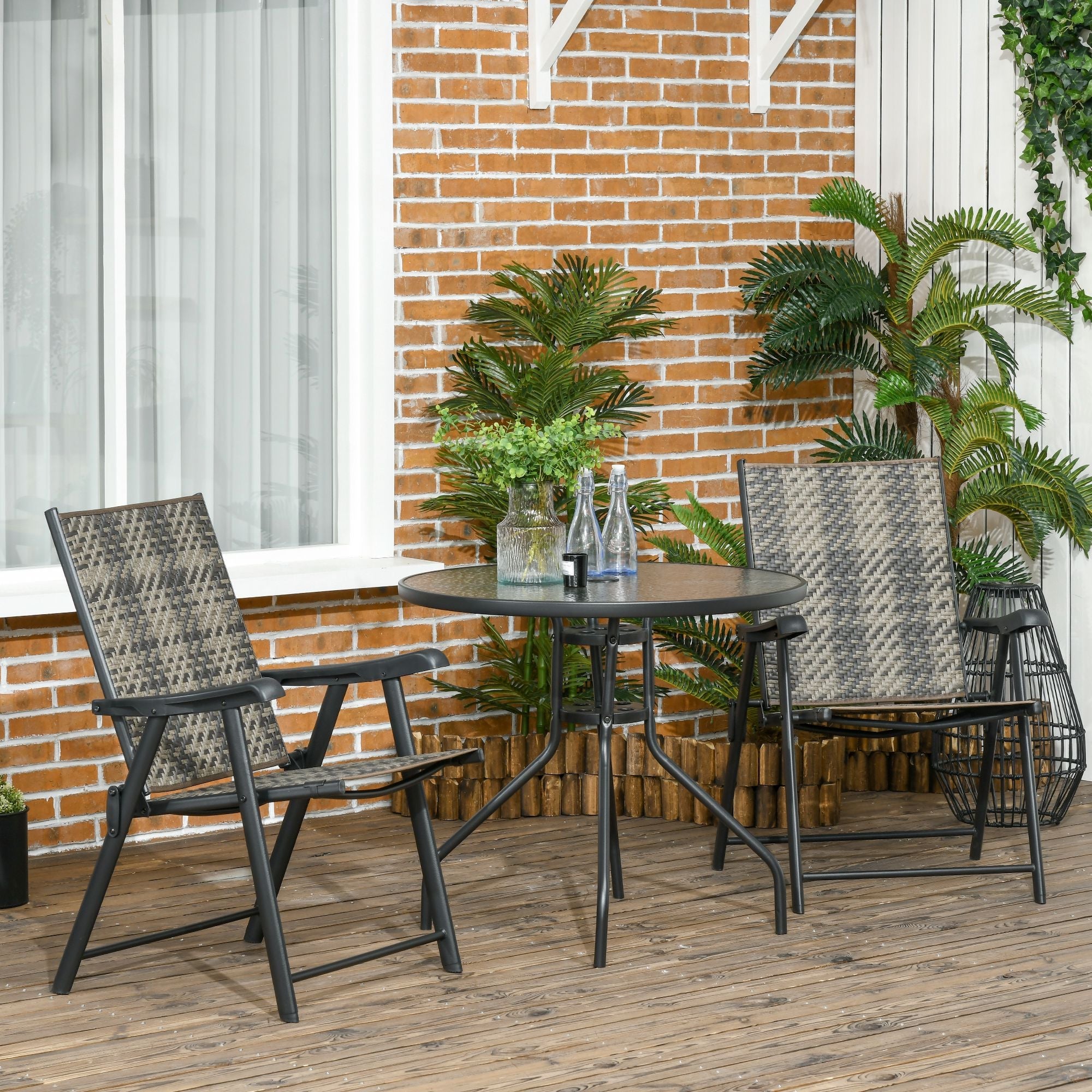 Patio Wicker Dining Chair Set of 2, Outdoor Dining Chair Set, PE Rattan Foldable Chair with Steel Frame for Garden, Backyard, Porch, Gray Patio Chairs   at Gallery Canada