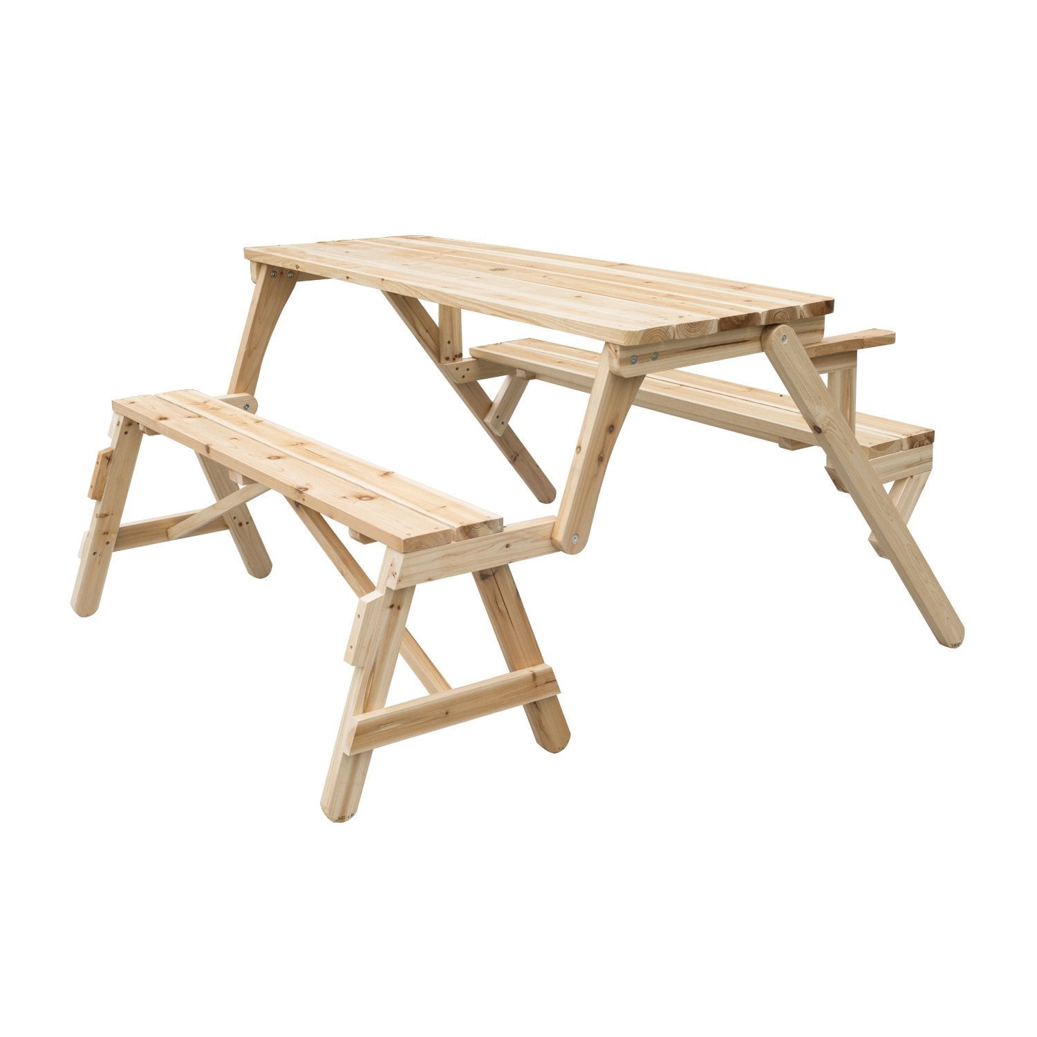 Patio Wooden Folding Picnic Table with Benches, Outdoor 2 in 1 Convertible Patio &; Garden Bench, Foldable Picnic Table with Umbrella Hole, Nature Outdoor Dining Sets Wood Colour  at Gallery Canada