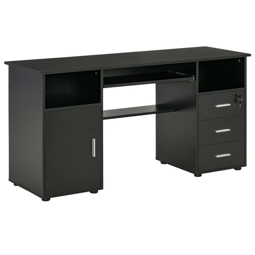 Computer Desk with Keyboard Tray and Drawers, Writing Desk, Home Office Workstation, Black