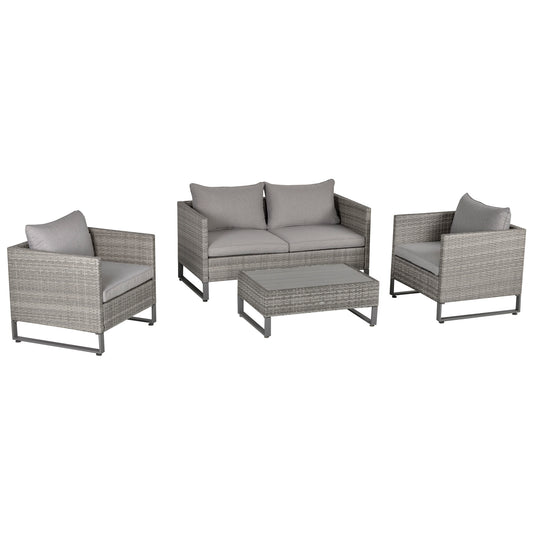 Deluxe 4-Piece PE Rattan Patio Furniture Set with Cushions and Coffee Table, Grey Patio Furniture Sets Grey  at Gallery Canada