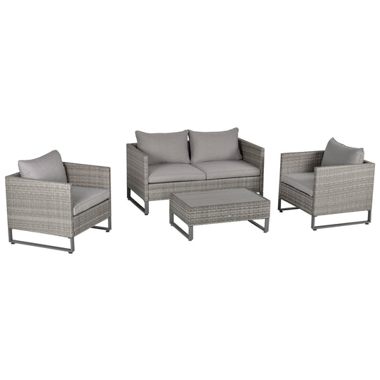 4 Pieces Patio Furniture Set, Deluxe PE Rattan Sofa Set Outdoor Furniture Set Wicker Conversation Furniture Lawn Patio Bistro Coffee Table Set w/Cushion, Grey - Gallery Canada