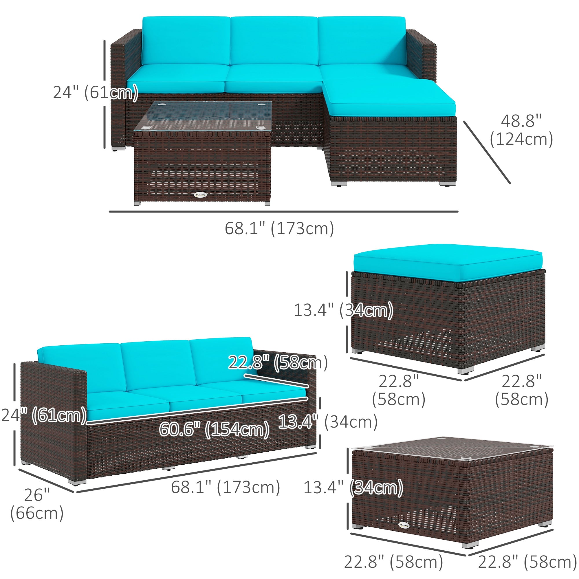 Patio Furniture w/ Soft Cushions, Corner Sofa Sets, Turquoise Patio Furniture Sets   at Gallery Canada