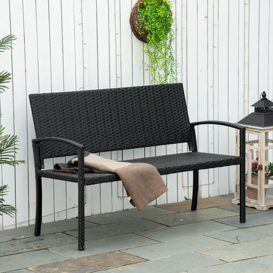 Rattan Wicker Loveseat Garden Bench Hand Woven Portable Backyard Black Patio Chairs Black  at Gallery Canada