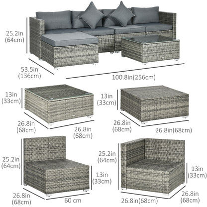 6-Piece Outdoor Rattan Wicker Patio Sofa Set with Cushions and Glass Table, Grey Patio Furniture Sets   at Gallery Canada