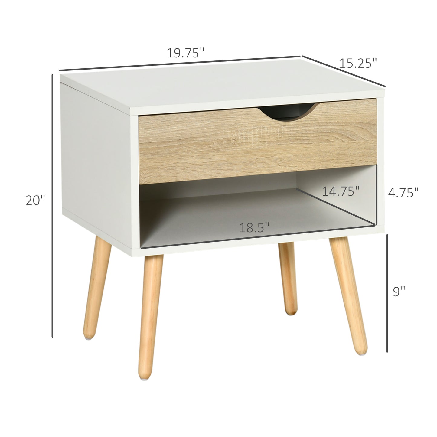 Set of 2 Bedside Table with Drawer and Shelf, Modern Nightstand, End Table for Bedroom Bedside Tables   at Gallery Canada