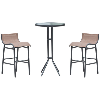 3Pcs Patio Bar Set, Outdoor Bistro Set with 2 Bar Stools and 1 Tempered Glass Bar Table, Dining Chat Set, Brown Bistro Sets Multi Colour  at Gallery Canada