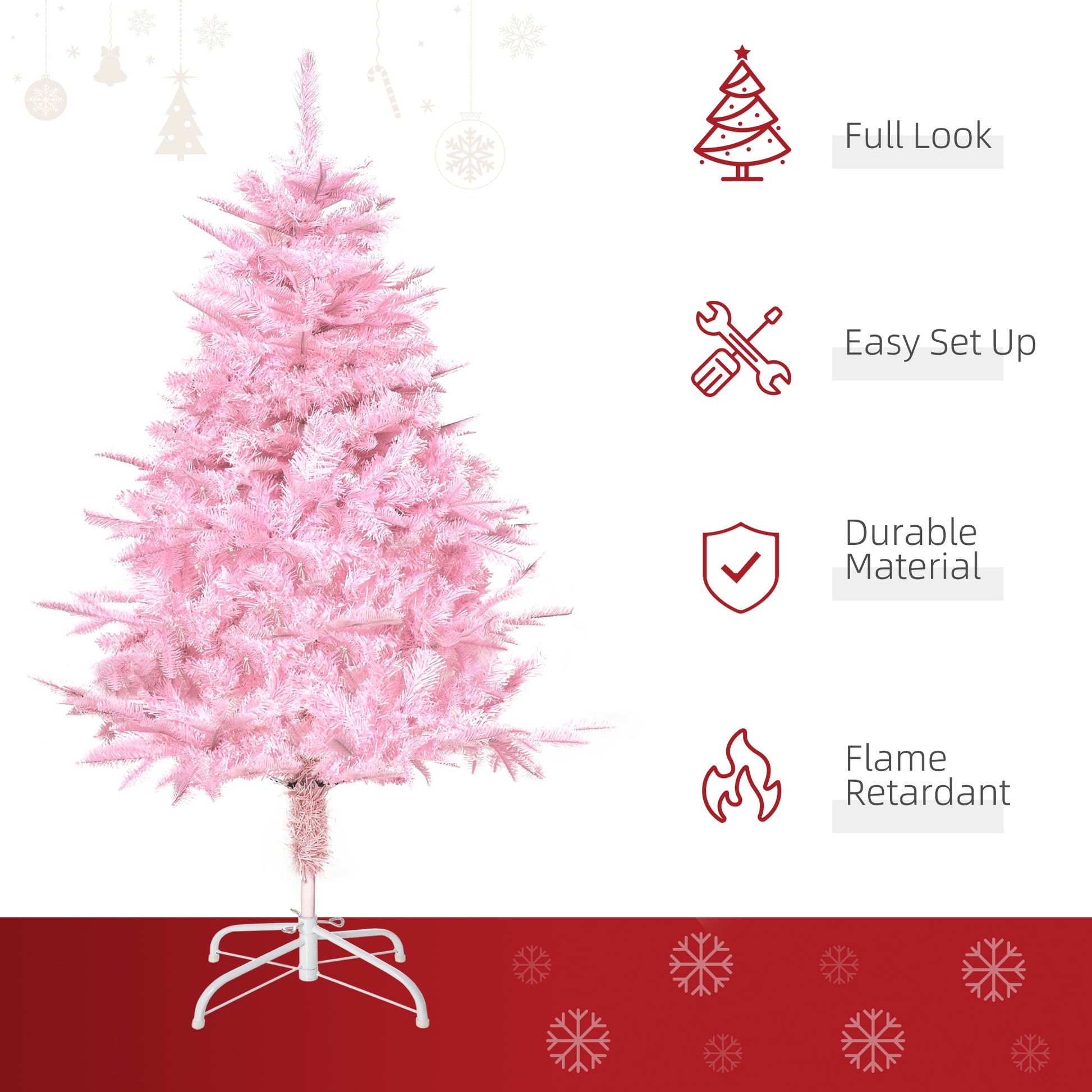 4FT Artificial Christmas Tree Holiday Xmas Tree Decoration with Automatic Open for Home Party, Pink Artificial Christmas Trees   at Gallery Canada