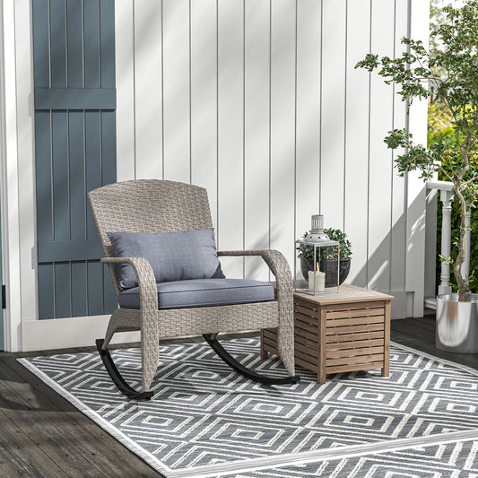 Adirondack Chair, Outdoor Wicker Rocking Chair with High Back, Seat Cushion and Pillow for Porch, Balcony, Grey - Gallery Canada