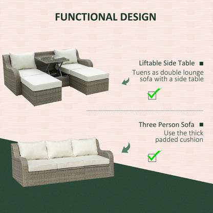 Wicker Patio Furniture Set with Liftable Table, Aluminum Frame, Beige Cushions Patio Furniture Sets   at Gallery Canada