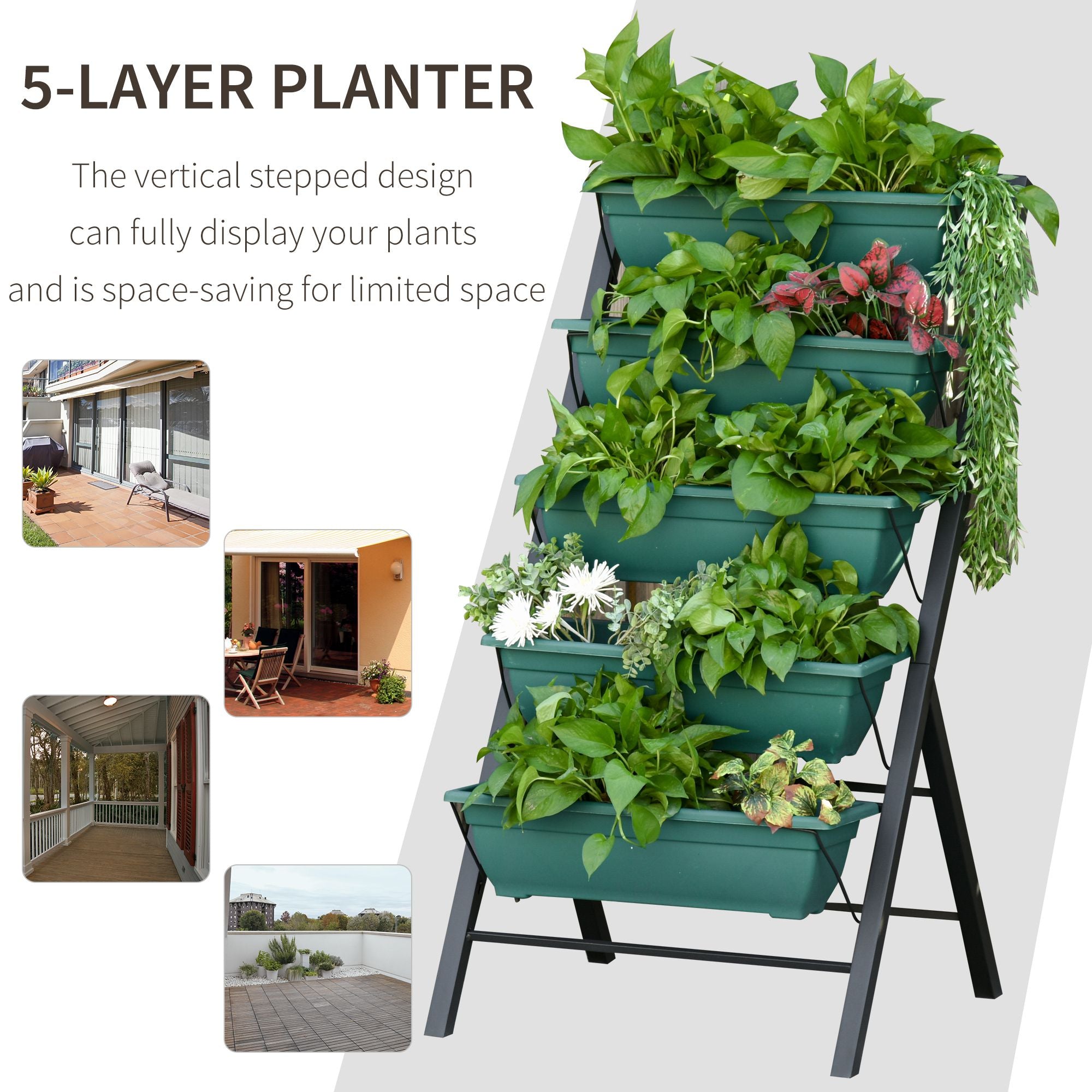 5-Tier Raised Garden Bed with 5 Planter Box, Outdoor Plant Stand Grow Containers with Leaking Holes for Balcony Patio Outdoor, Green Plant Stands   at Gallery Canada