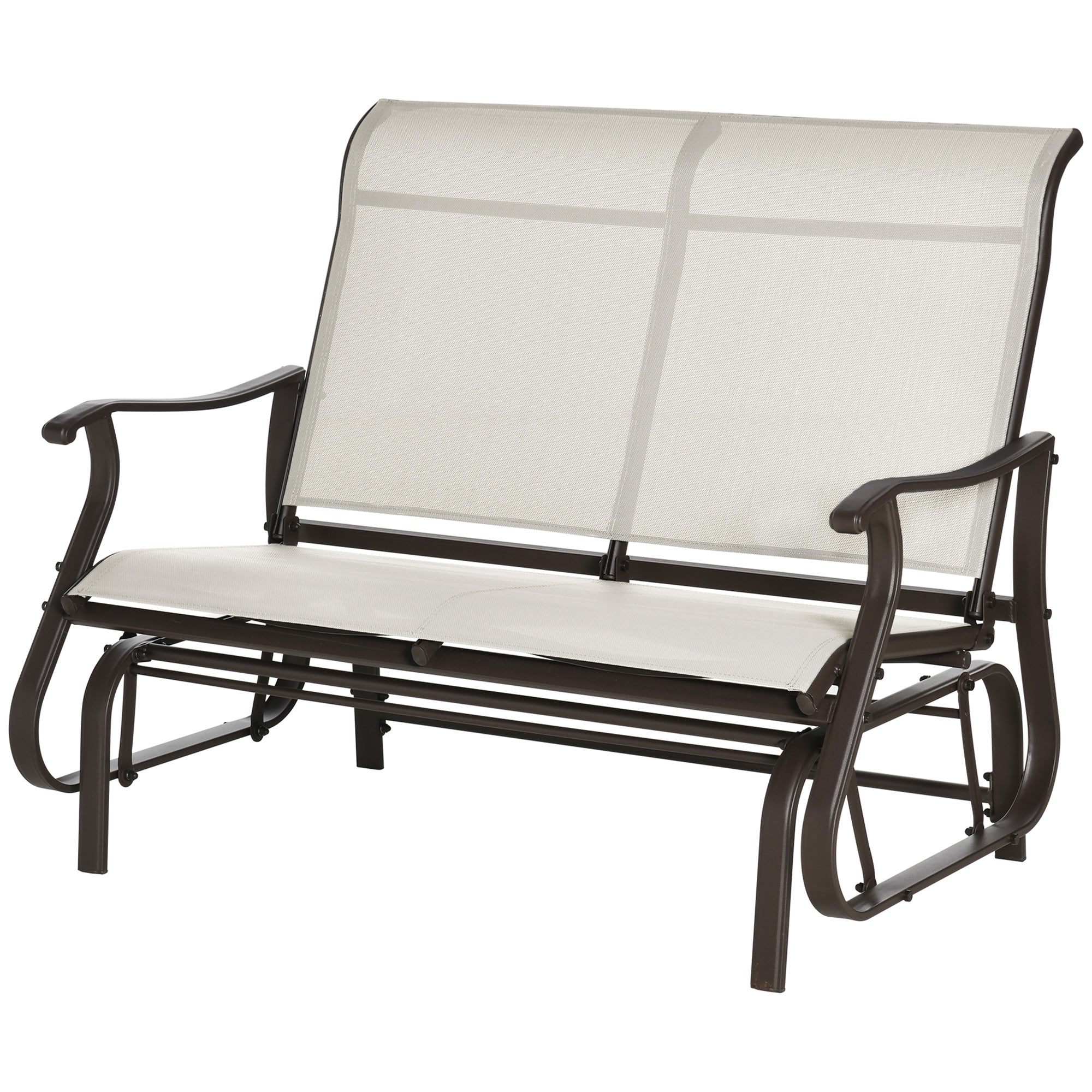 Garden Double Gliding Chair, Patio Glider Armchair for Outdoor, Backyard Mesh Seat and Backrest, Steel Frame Cream White Outdoor Gliders Cream  at Gallery Canada