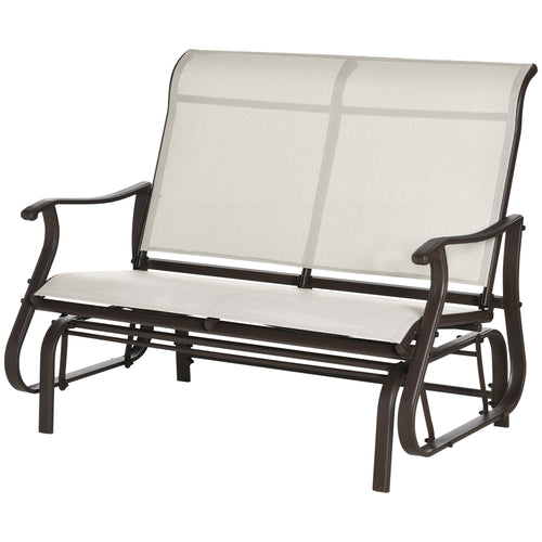 Garden Double Gliding Chair, Patio Glider Armchair for Outdoor, Backyard Mesh Seat and Backrest, Steel Frame Cream White