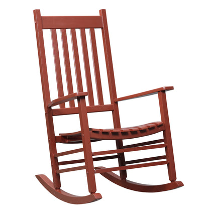 Wooden Porch Rocking Chair Outdoor Patio Rocker Garden Single Leisure Reclining Seat Armchair Wine Red Outdoor Rocking Chairs Wine Red  at Gallery Canada