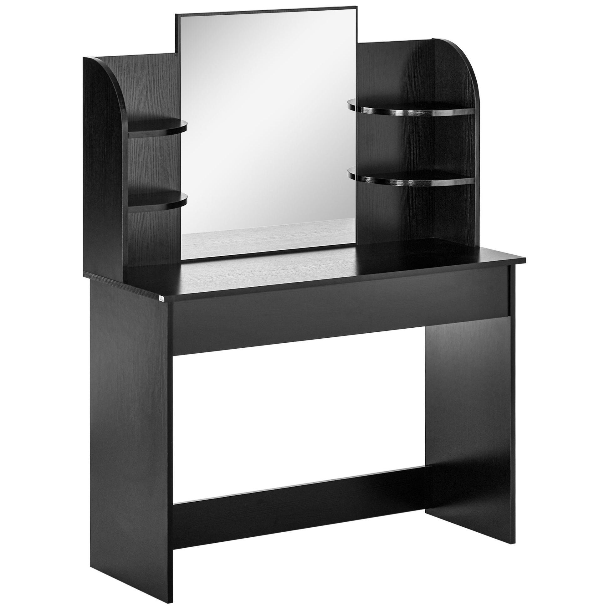 Vanity Table Wood Dressing Table w/ Makeup Mirror, Big Drawers, Open Shelf for Bedroom Black Dressing & Vanity Tables Black  at Gallery Canada