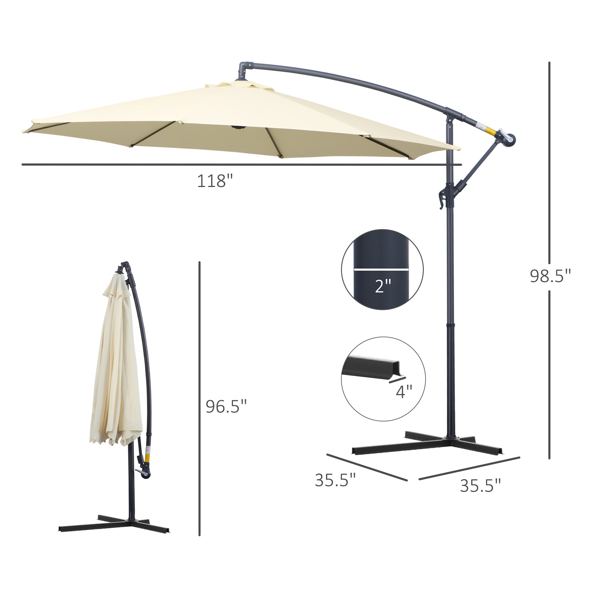 Φ10' Deluxe Cantilever Umbrella Outdoor Market Parasol Banana Hanging Offset Sunshade Crank Cross Base Beige Cantilever Umbrellas   at Gallery Canada