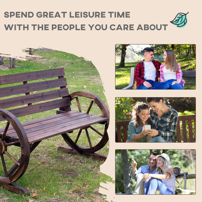 42" Wood Wagon Wheel Bench Garden Loveseat Rustic Seat Relaxing Lounge Chair Outdoor Decorative Seat Park Decor, Brown Outdoor Benches   at Gallery Canada