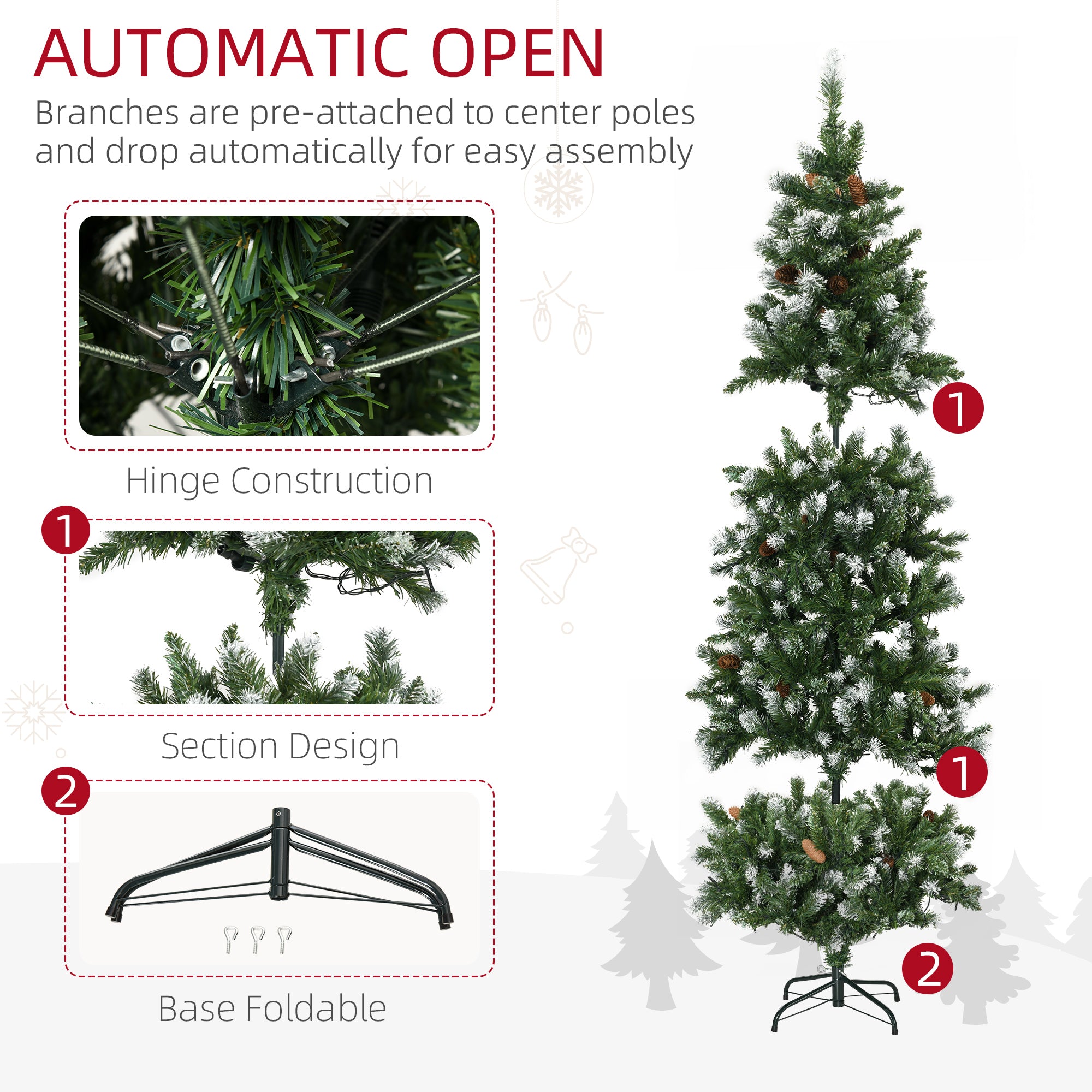 6' Decorated Christmas Trees, Prelit Artificial Christmas Tree with Snow-dipped Branches, Auto Open, Pinecones, Green Pre Lit Christmas Trees   at Gallery Canada