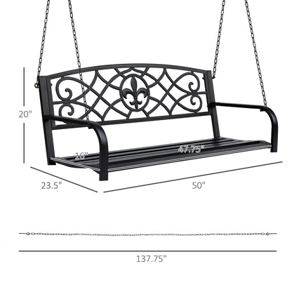 50"L Steel Porch Swing Fleur-De-Lis Patio Swing Chair Hanging Bench Outdoor 2-person Glider Chair Seat w/ Chain Antique Style Black Hanging Porch Swings   at Gallery Canada