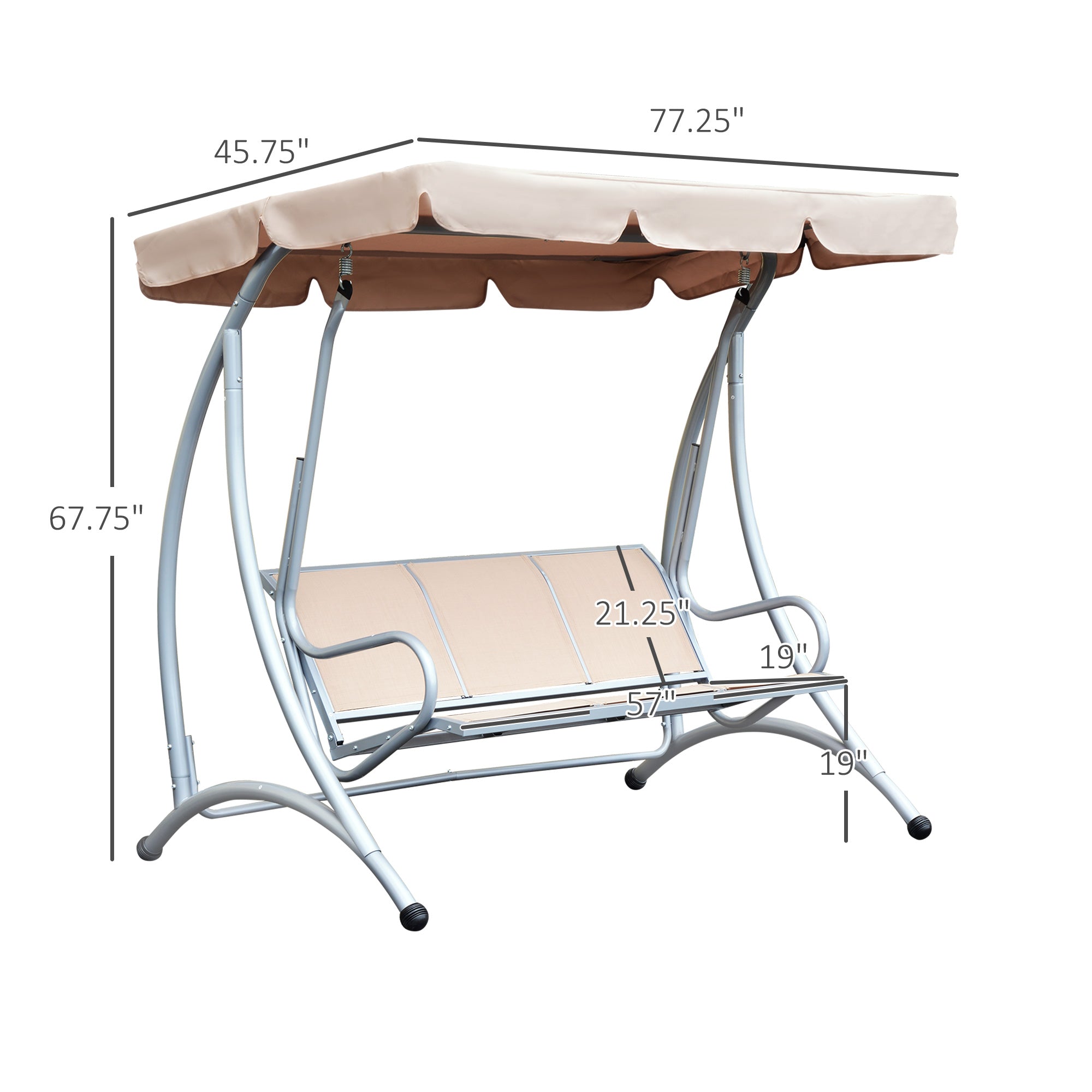 3 Seat Metal Swing Chair Hammock w/ Canopy Cover Heavy Duty Patio Garden Outdoor Beige Patio Swings with Stand   at Gallery Canada