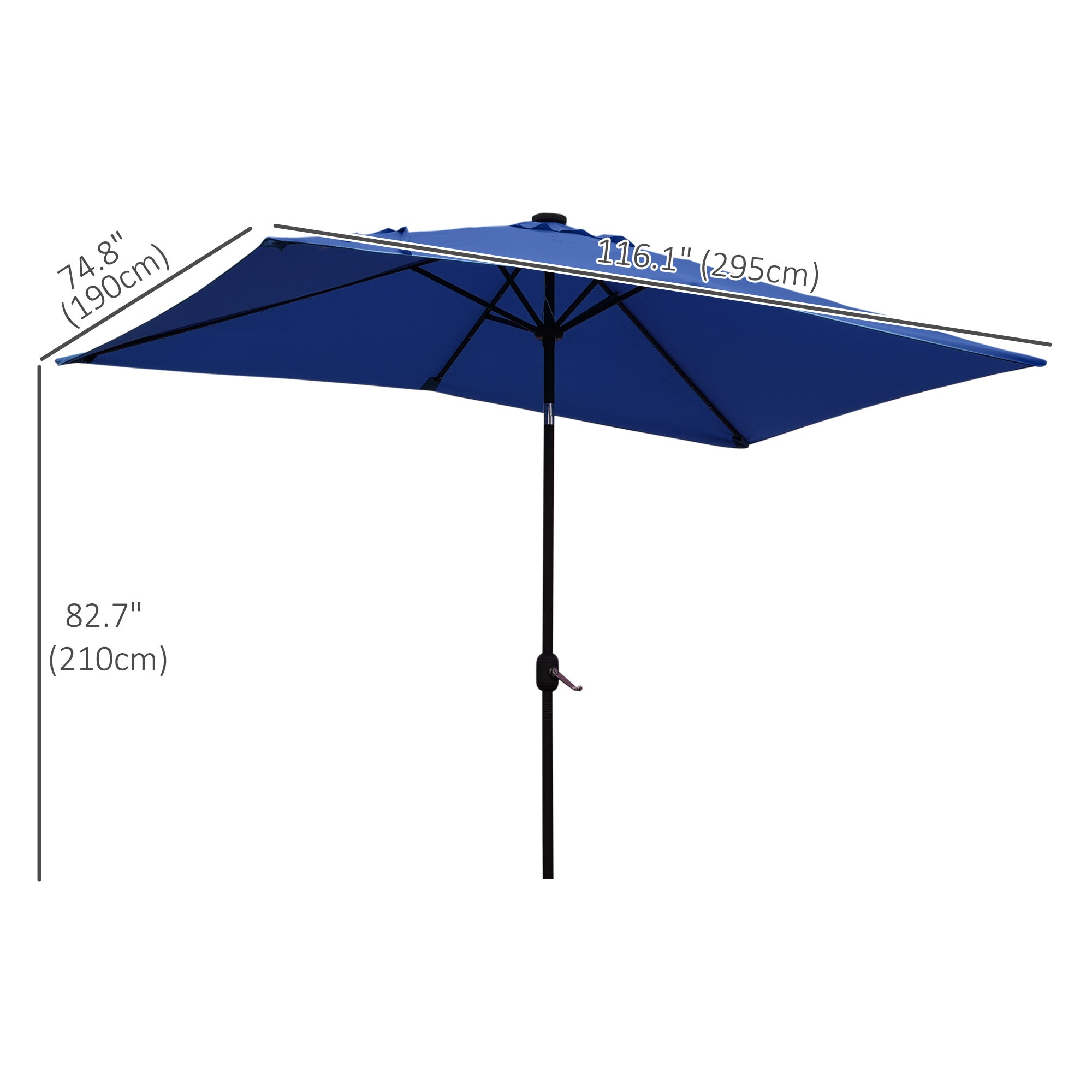 6' x 10' Patio Umbrella with 35 LED Solar Lights and Tilt, Rectangular Outdoor Table Umbrella with Crank, Dark Blue Sun Umbrellas   at Gallery Canada