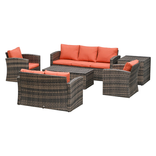 6 Piece Outdoor Rattan Wicker Sofa Set Sectional Patio Conversation Furniture Set w/ Storage Table &; Cushion Orange - Gallery Canada