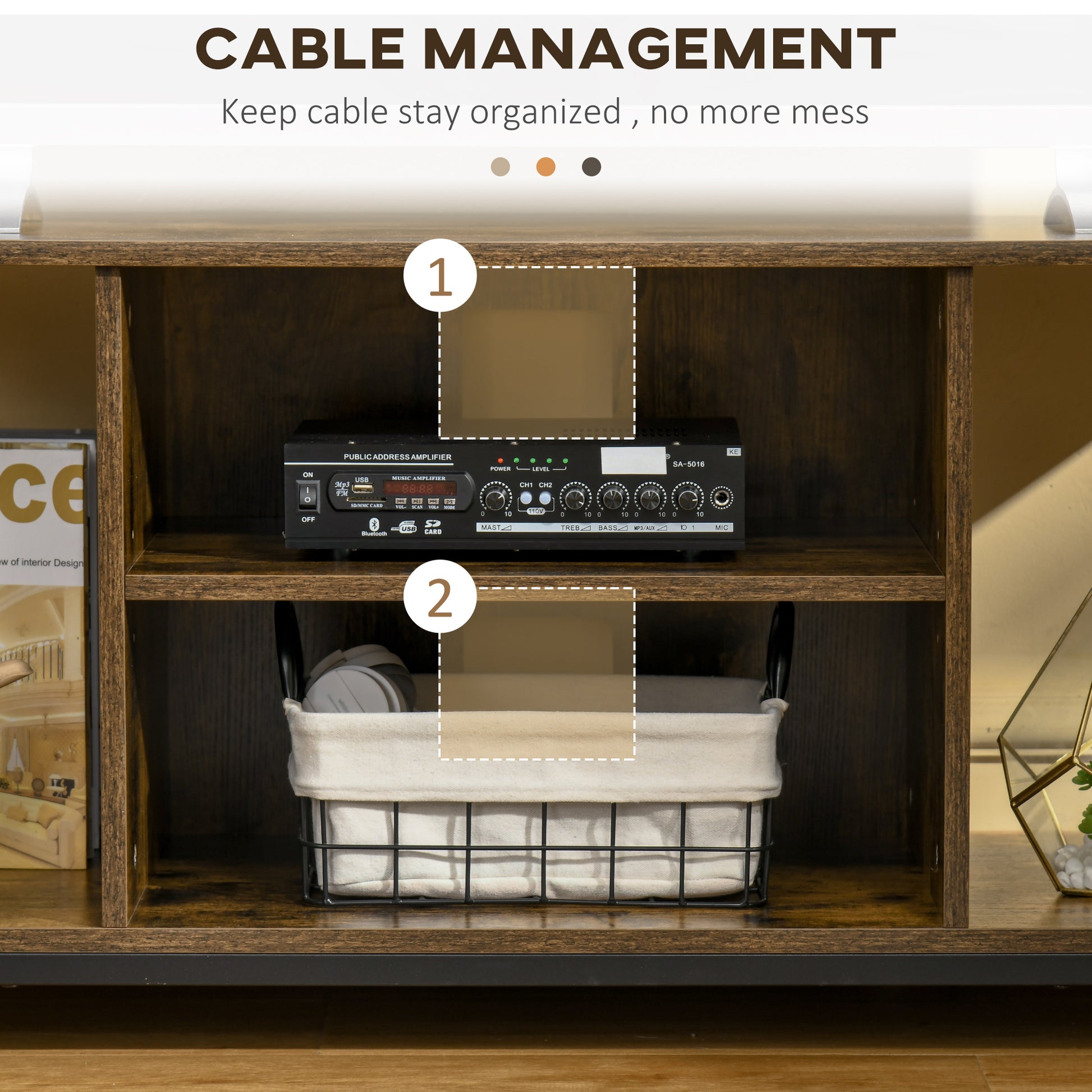 TV Stand for TVs Up to 55 Inches, TV Console with Open Storage Shelves, Entertainment Center for Living Room, Rustic Brown TV Stands   at Gallery Canada