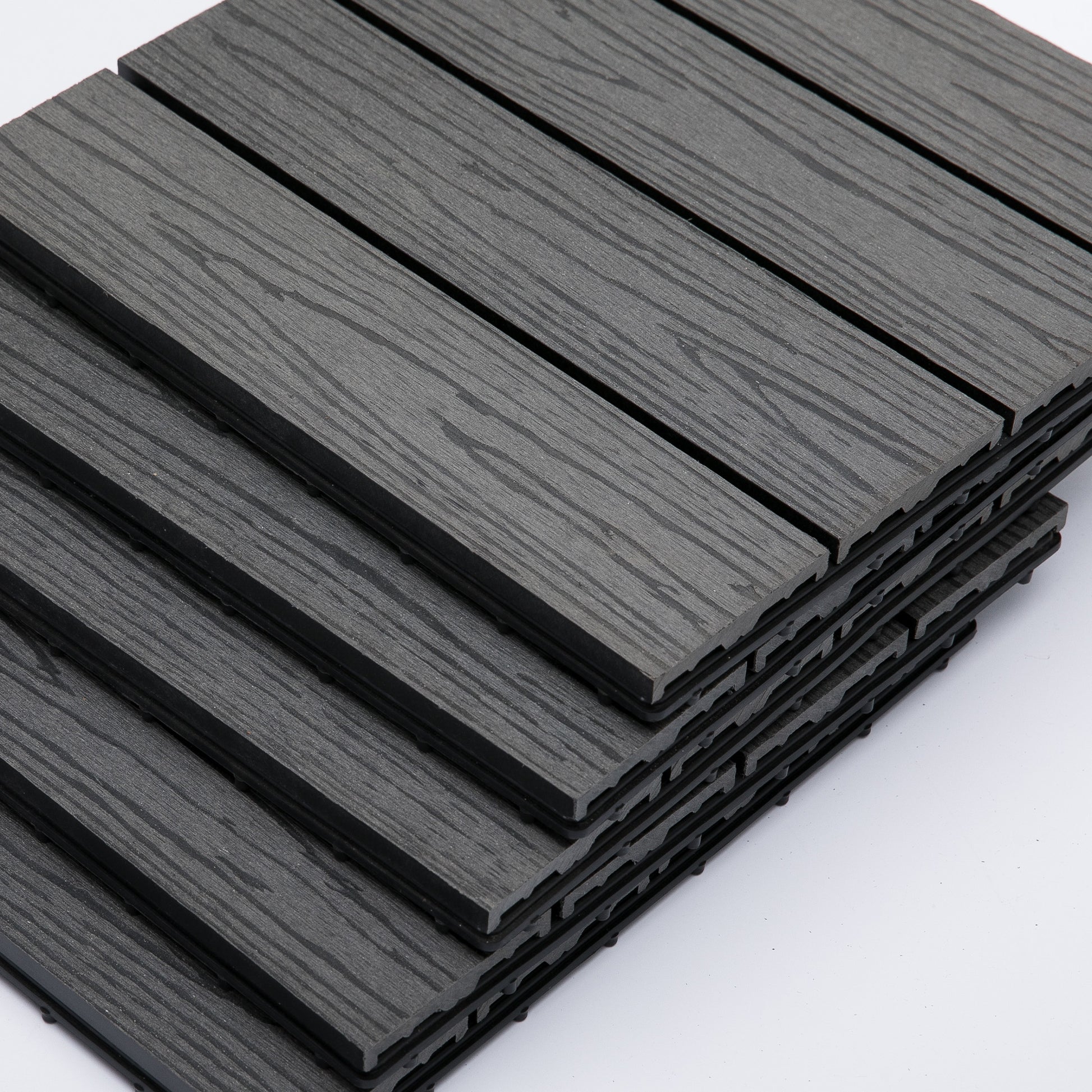 WPC Interlocking Deck Tiles, 11 Pack 12" x 12" Outdoor Tiles, Tools Free Assembly, Waterproof and Non-slip Patio Flooring, Grey Deck Tiles   at Gallery Canada